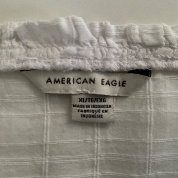American Eagle Tie-Front Long Puff Sleeve Peasant Blouse XL White Boho Cottage - Picture 3 of 10